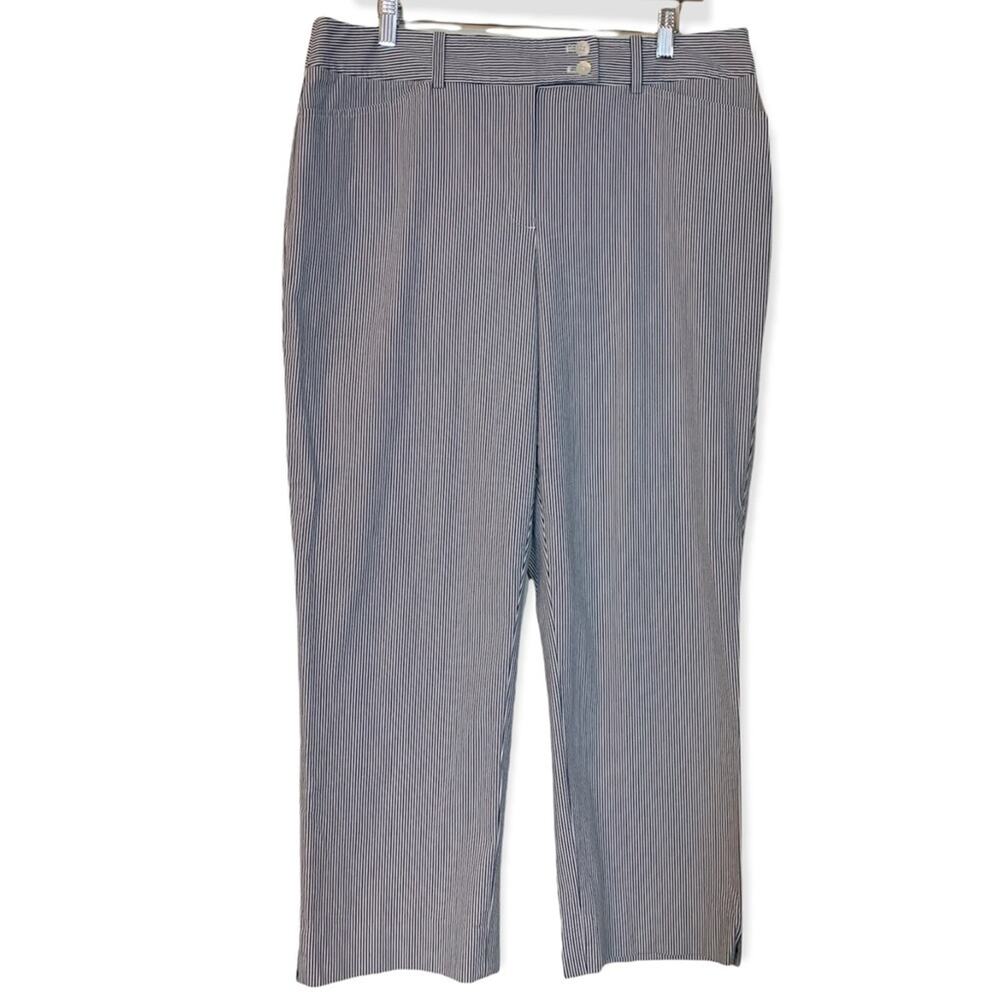 Jones New York Women's Pants Stripe Seersucker Crop Gray White Stripes Size 14